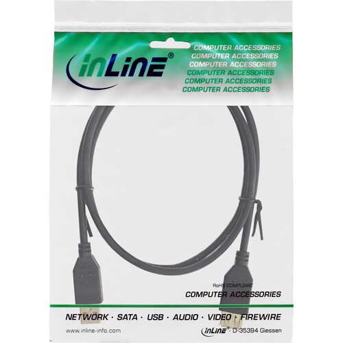 InLine USB 2.0 Verlängerung - ST / BU - Typ A - schwarz - Kontakte gold - 2m Produktbild Additional View 1 L