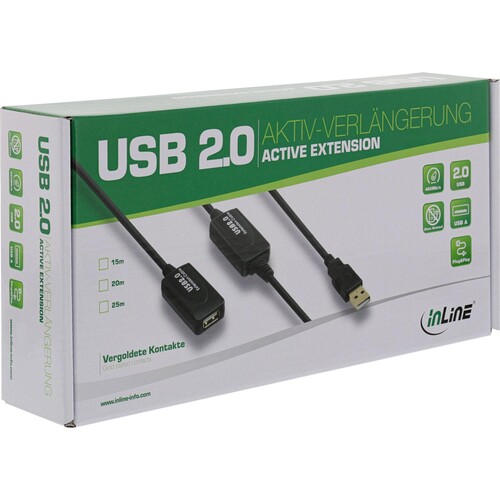 InLine USB 2.0 Aktiv-Verl. - mit Signalverstärkung "Repeater" - ST A / BU A - 25m Produktbild Additional View 1 L