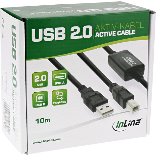 InLine USB 2.0 Kabel - aktiv mit Signalverstärkung "Repeater" - A an B - 10m Produktbild Additional View 2 L
