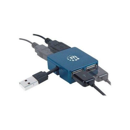 Manhattan USB-A 4-Port Micro Hub, 4x USB-A Ports, Blue, 480 Mbps (USB 2.0) Produktbild Additional View 1 L