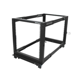 StarTech.com 12HE 4 Pfosten Open Frame Server Rack tiefenverstellbar mit Rollen / Nivellierfüße und Produktbild