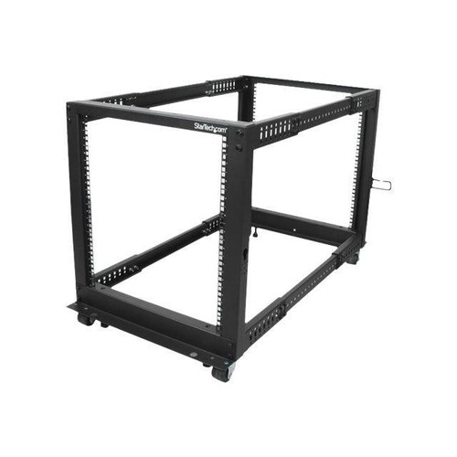 StarTech.com 12HE 4 Pfosten Open Frame Server Rack tiefenverstellbar mit Rollen / Nivellierfüße und Produktbild