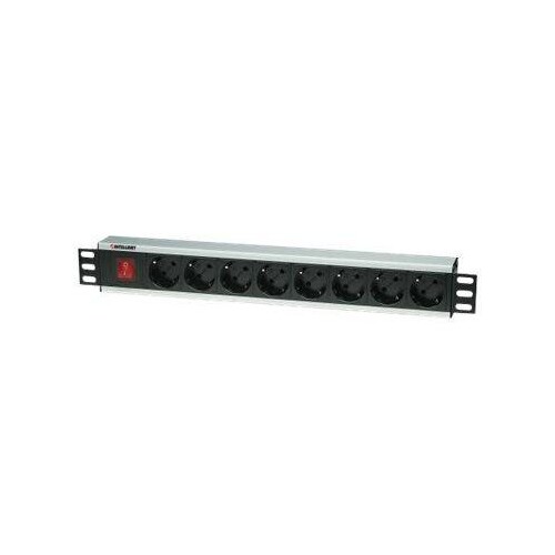 Intellinet 19" Rackmount 8-Way Power Strip - German Type, With On/Off Switch, No Surge Protection - Produktbild Front View L