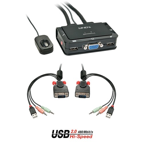 Lindy VGA KVM Switch Compact USB 2.0 Audio 2 Port Produktbild Additional View 1 L