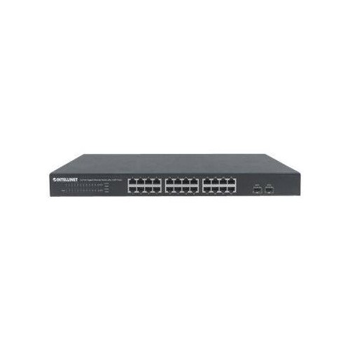 Intellinet 24-Port Gigabit Ethernet Switch with 2 SFP Ports, 24 x 10/100/1000 Mbps RJ45 Ports + 2 x Produktbild Additional View 1 L