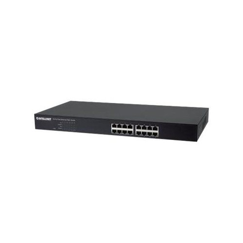 Intellinet 16-Port Fast Ethernet PoE+ Switch, 16 x PoE IEEE 802.3at/af Power-over-Ethernet (PoE+/PoE Produktbild Front View L