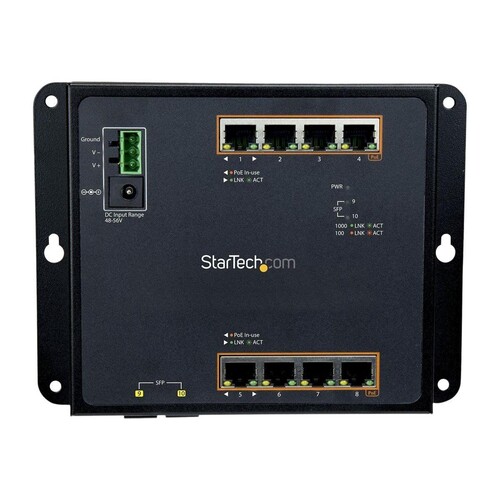 StarTech.com 8 Port PoE+ Gigabit Ethernet Switch plus 2 SFP Ports - Industrieller Managed Gigabit Sw Produktbild Additional View 2 L