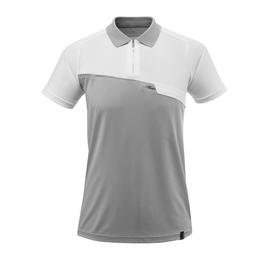 Polo-Shirt,  feuchtigkeitstransportierend / Gr. L,  Grau-meliert/Weiss Produktbild