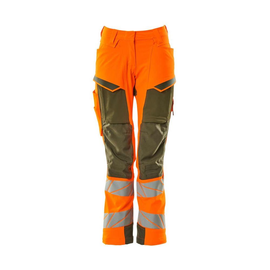 Hose, Damen,DIAMOND,  Knietaschen,Stretch / Gr. 76C38, Hi-vis  Orange/Moosgrün Produktbild