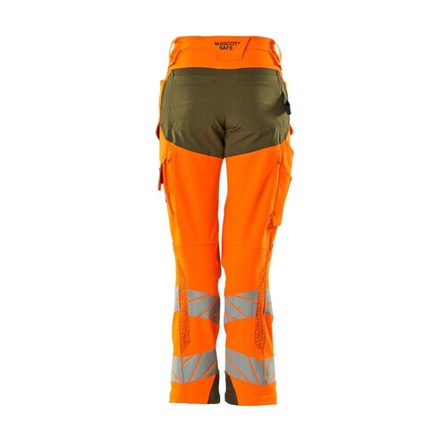 Hose, Damen,DIAMOND,  Knietaschen,Stretch / Gr. 82C52, Hi-vis  Orange/Moosgrün Produktbild Additional View 2 L