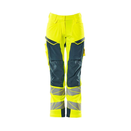 Hose, Damen,DIAMOND,  Knietaschen,Stretch / Gr. 76C38, Hi-vis  Gelb/Dunkelpetroleum Produktbild