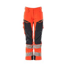 Hose, Damen,DIAMOND,  Knietaschen,Stretch / Gr. 76C38, Hi-vis  Rot/Schwarzblau Produktbild