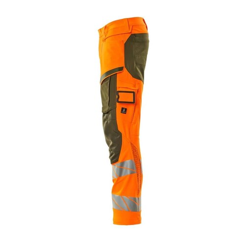 Hose mt Knietaschen, ULTIMATE STRETCH /  Gr. 76C49, Hi-vis Orange/Moosgrün Produktbild Additional View 1 L