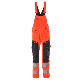 Latzhose, Knietaschen, Stretch-Einsätze  / Gr. 90C50, Hi-vis Rot/Schwarzblau Produktbild