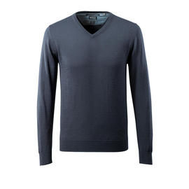 Strickpullover V-Ausschnitt,  Merinowolle / Gr. L, Schwarzblau Produktbild