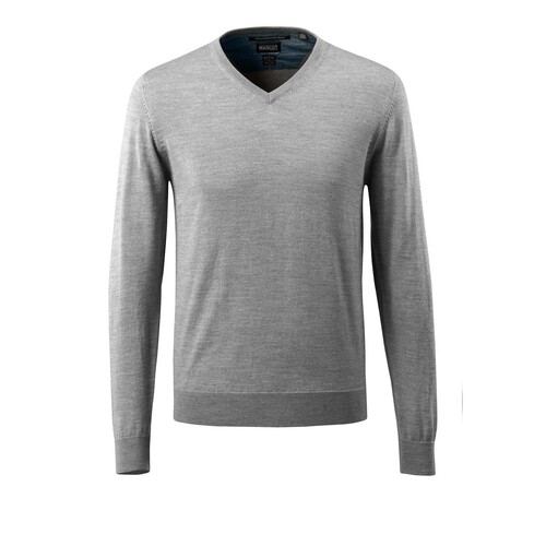 Strickpullover V-Ausschnitt,  Merinowolle / Gr. L, Grau-meliert Produktbild