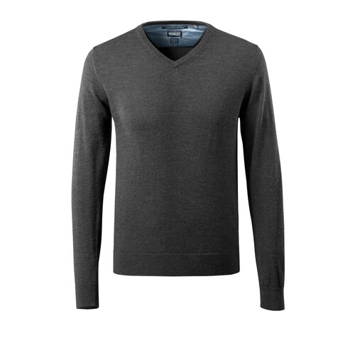 Strickpullover V-Ausschnitt,  Merinowolle / Gr. XL,  Dunkelanthrazit/Hellgrau-meliert Produktbild