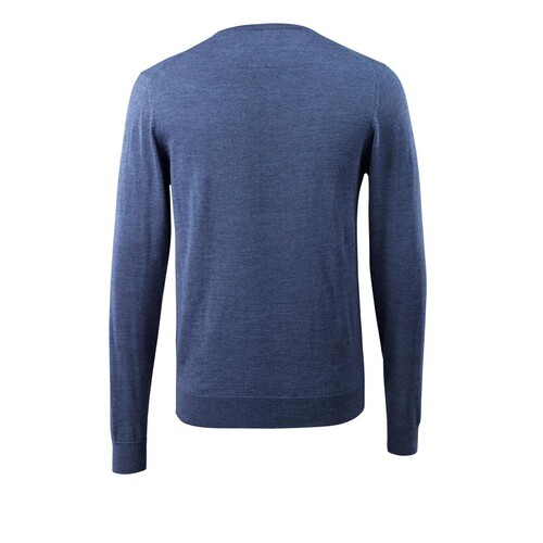 Strickpullover V-Ausschnitt,  Merinowolle / Gr. L, Blau-meliert Produktbild Additional View 2 L