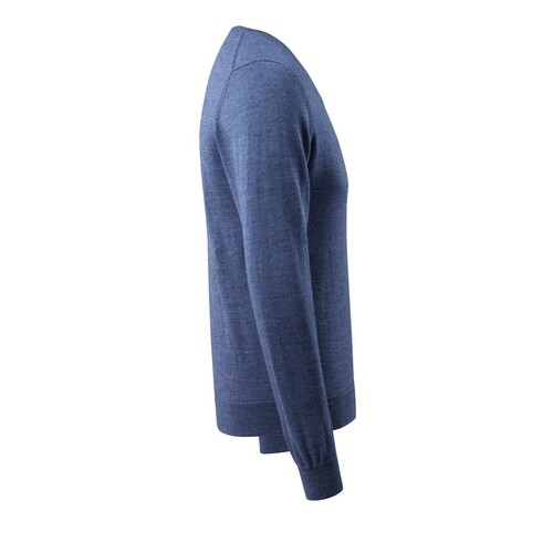 Strickpullover V-Ausschnitt,  Merinowolle / Gr. L, Blau-meliert Produktbild Additional View 3 L