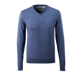 Strickpullover V-Ausschnitt,  Merinowolle / Gr. XL, Blau-meliert Produktbild