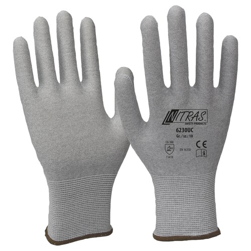 Antistatikhandschuh Nylon-Strick / Gr. 9 grau / Nitras 6230UC Produktbild Front View L