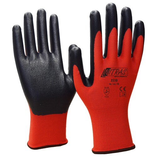 Nylonhandschuh Nylon / Gr. 7 rot-schwarz / Nitril-beschichtet Nitras 3510 Produktbild Front View L
