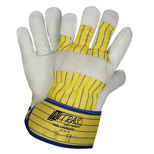 Lederhandschuh Rindvollleder / Gr. 10 gelb-blau-grau / Nitras 1403C Produktbild Front View L