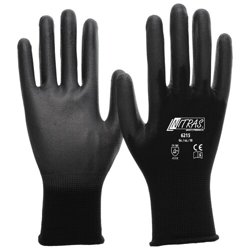 Nylonhandschuh Nylon / Gr. 8 schwarz / PU-beschichtet Nitras 6215 Produktbild Front View L