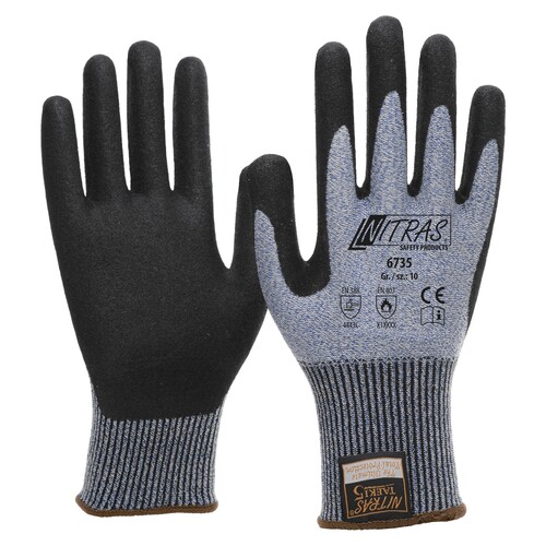 Schutzhandschuh TAEKI-Spezialgarn / Gr. 9 blau-schwarz / Nitril-beschichtet Nitras 6735 Produktbild Front View L