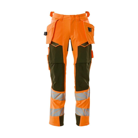 Hose mit Hängetaschen, ULTIMATE STRETCH  / Gr. 90C60, Hi-vis Orange/Moosgrün Produktbild