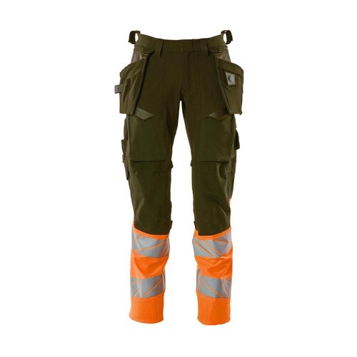 Hose mit Hängetaschen, ULTIMATE STRETCH  / Gr. 76C47, Moosgrün/Hi-vis Orange Produktbild Front View L