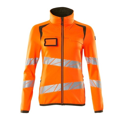 Fleecepullover mit Reißverschluss,  Damen Microfleecejacke / Gr. L, Hi-vis  Orange/Moosgrün Produktbild