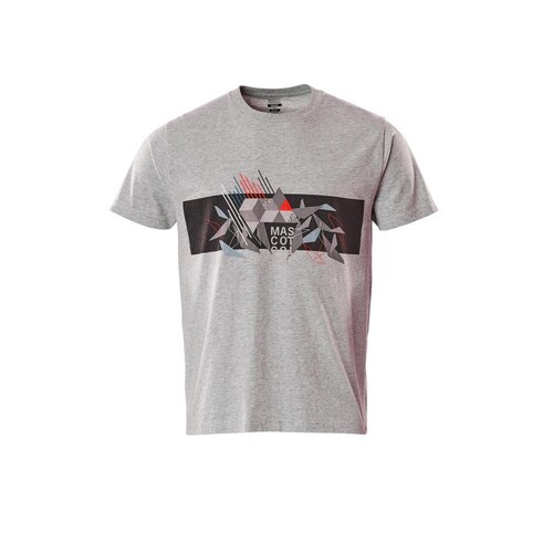 T-Shirt mit Druck / Gr. S,  Grau-meliert/Hi-vis Rot Produktbild