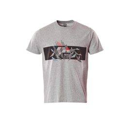 T-Shirt mit Druck / Gr. XL,  Grau-meliert/Hi-vis Rot Produktbild