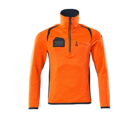 Fleecepullover mit kurzem  Reißverschluss Microfleecejacke / Gr.  S, Hi-vis Orange/Schwarzblau Produktbild