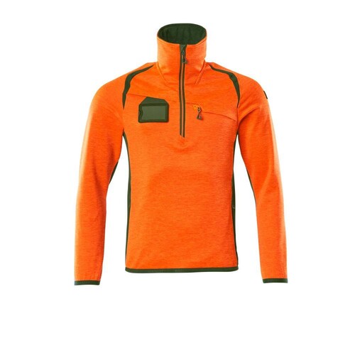 Fleecepullover mit kurzem  Reißverschluss Microfleecejacke / Gr.  M, Hi-vis Orange/Moosgrün Produktbild