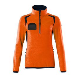 Fleecepullover mit kurzem Zipper, Damen  Microfleecejacke / Gr. M, Hi-vis  Orange/Schwarzblau Produktbild