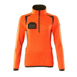 Fleecepullover mit kurzem Zipper, Damen  Microfleecejacke / Gr. M, Hi-vis  Orange/Moosgrün Produktbild