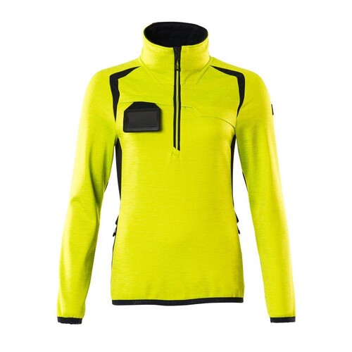 Fleecepullover mit kurzem Zipper, Damen  Microfleecejacke / Gr. 4XL, Hi-vis  Gelb/Schwarz Produktbild