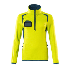 Fleecepullover mit kurzem Zipper, Damen  Microfleecejacke / Gr. M, Hi-vis  Gelb/Dunkelpetroleum Produktbild