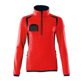 Fleecepullover mit kurzem Zipper, Damen  Microfleecejacke / Gr. M, Hi-vis  Rot/Schwarzblau Produktbild