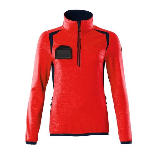 Fleecepullover mit kurzem Zipper, Damen  Microfleecejacke / Gr. M, Hi-vis  Rot/Schwarzblau Produktbild