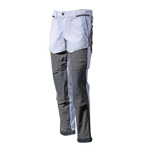 Hose, Knietaschen, Stretch, leicht /  Gr. 90C62, Weiß/Anthrazitgrau Produktbild Front View L