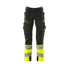Hose mt Knietaschen, ULTIMATE STRETCH /  Gr. 82C52, Schwarz/Hi-vis Gelb Produktbild