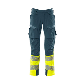 Hose mt Knietaschen, ULTIMATE STRETCH /  Gr. 82C47, Dunkelpetroleum/Hi-vis Gelb Produktbild