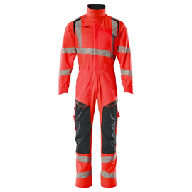 Overall, Knietaschen, Stretch-Einsätze  Kombination / Gr. XL, Hi-vis  Rot/Schwarzblau Produktbild