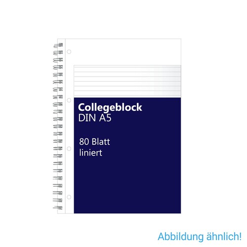 Collegeblock A5 liniert 6-fach Lochung Rand links 80Blatt 70g holzfrei weiß BestStandard Produktbild Front View L