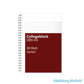 Collegeblock A5 kariert 6-fach Lochung Rand links 80Blatt 70g holzfrei weiß BestStandard Produktbild