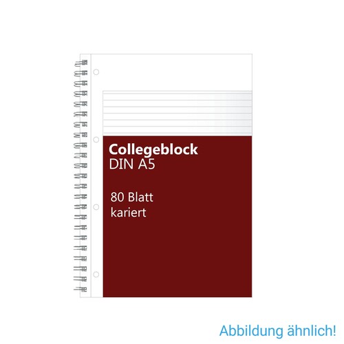 Collegeblock A5 kariert 6-fach Lochung Rand links 80Blatt 70g holzfrei weiß BestStandard Produktbild Front View L