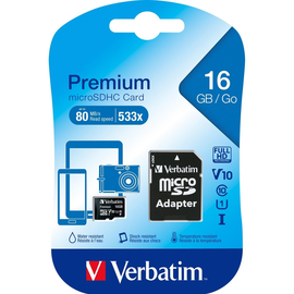 Speicherkarte MicroSDHC Class10 mit Adapter 16GB 80MB/s Verbatim 44082 Produktbild